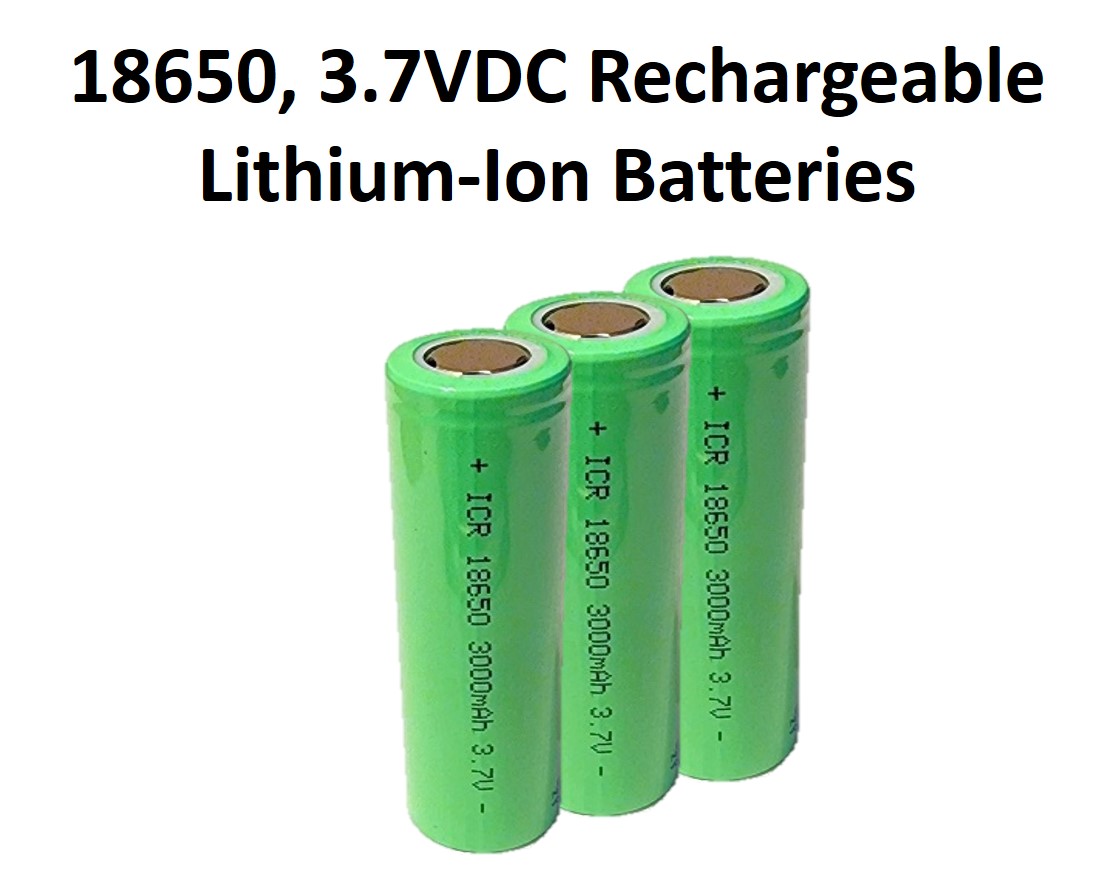 18650, 3.7VDC Rechargeable Lithium-Ion Batteries